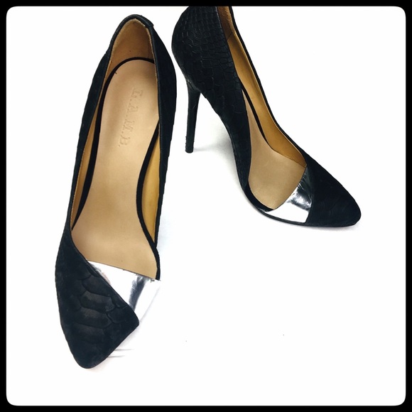 L.A.M.B. Shoes - L.A.M.B.faux skin  black and silver heels 7.5M